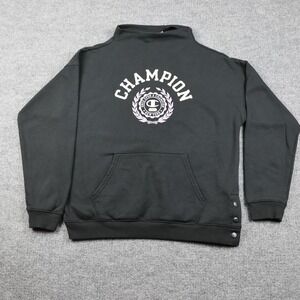 Champion Sweatshirt Women Medium Black Mock Neck Snap Hem Graphic Logo Pullover